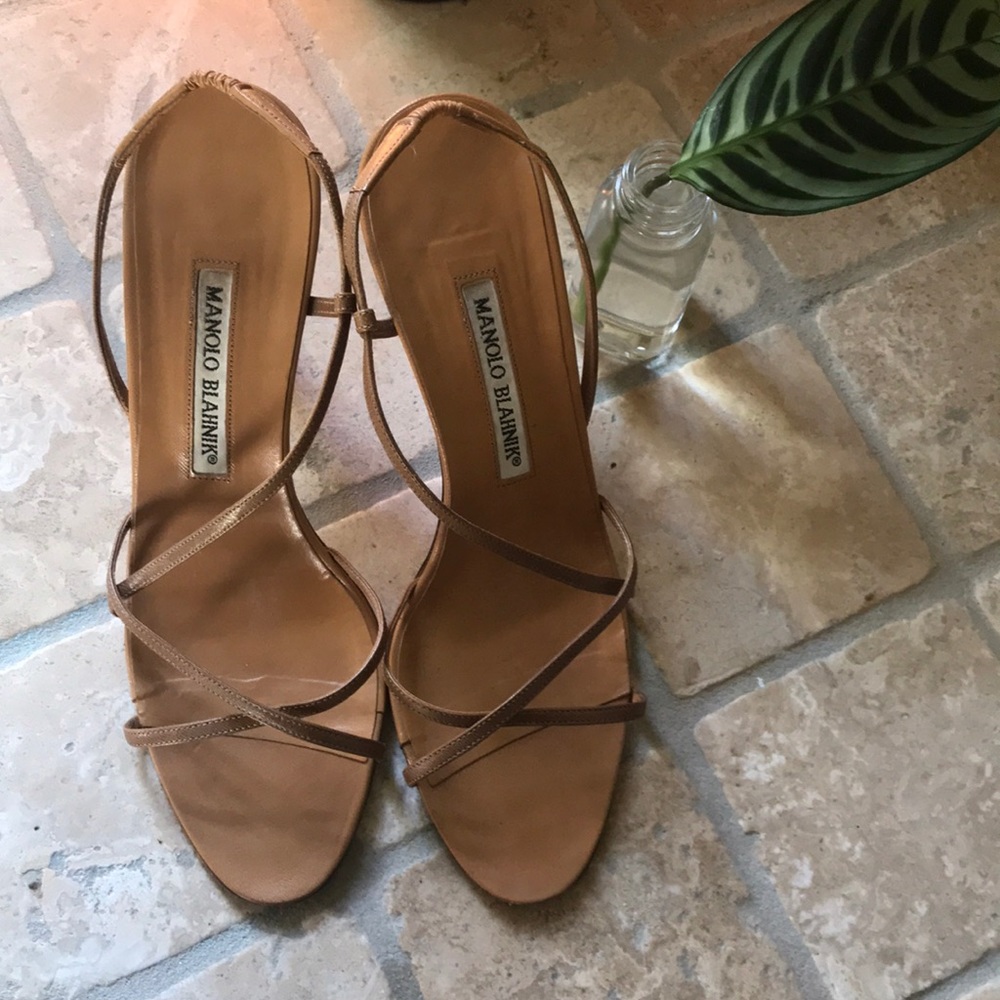 Manolo Blahnik Strappy Sexy Nude Leather Heels 38